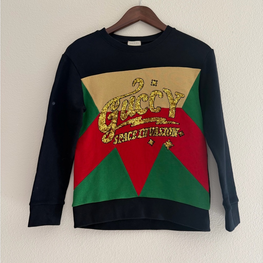 New Gucci Kids Black and Multicolor Graphic Sweatshirt sequin space sz 10 - Picture 2 of 11